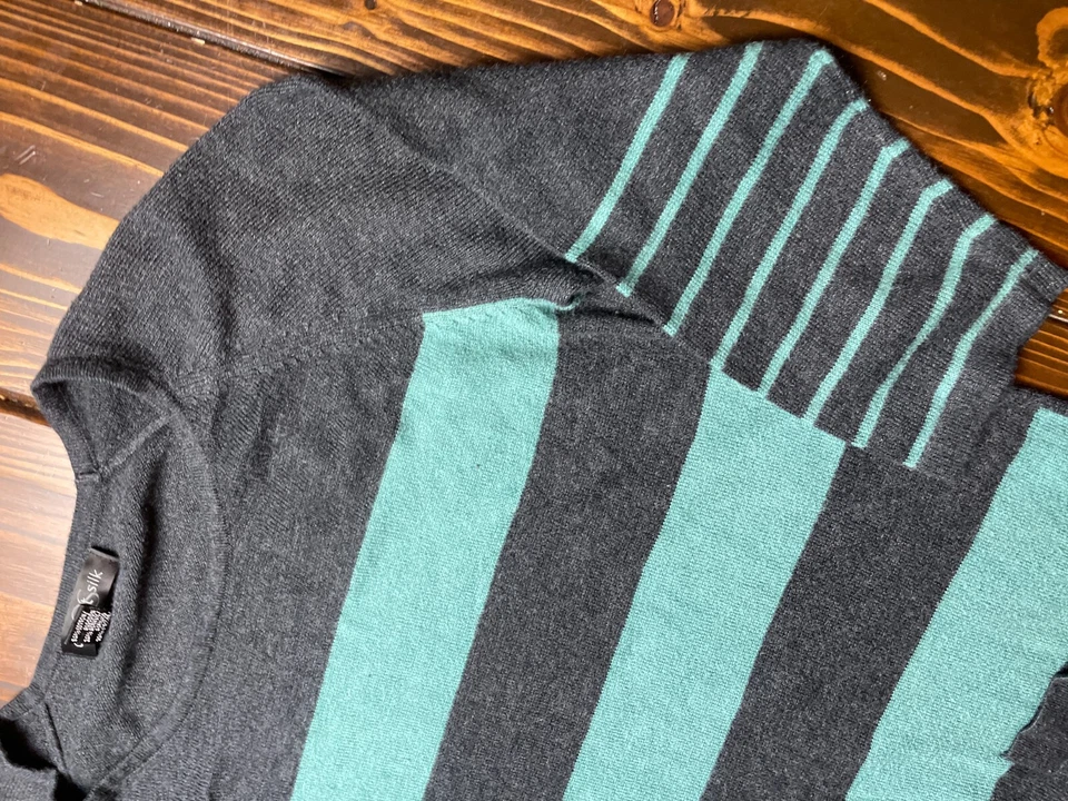 Vestido suéter corto de seda AS August para mujer talla L gris turquesa bolsillos a rayas Foto 4 de 4