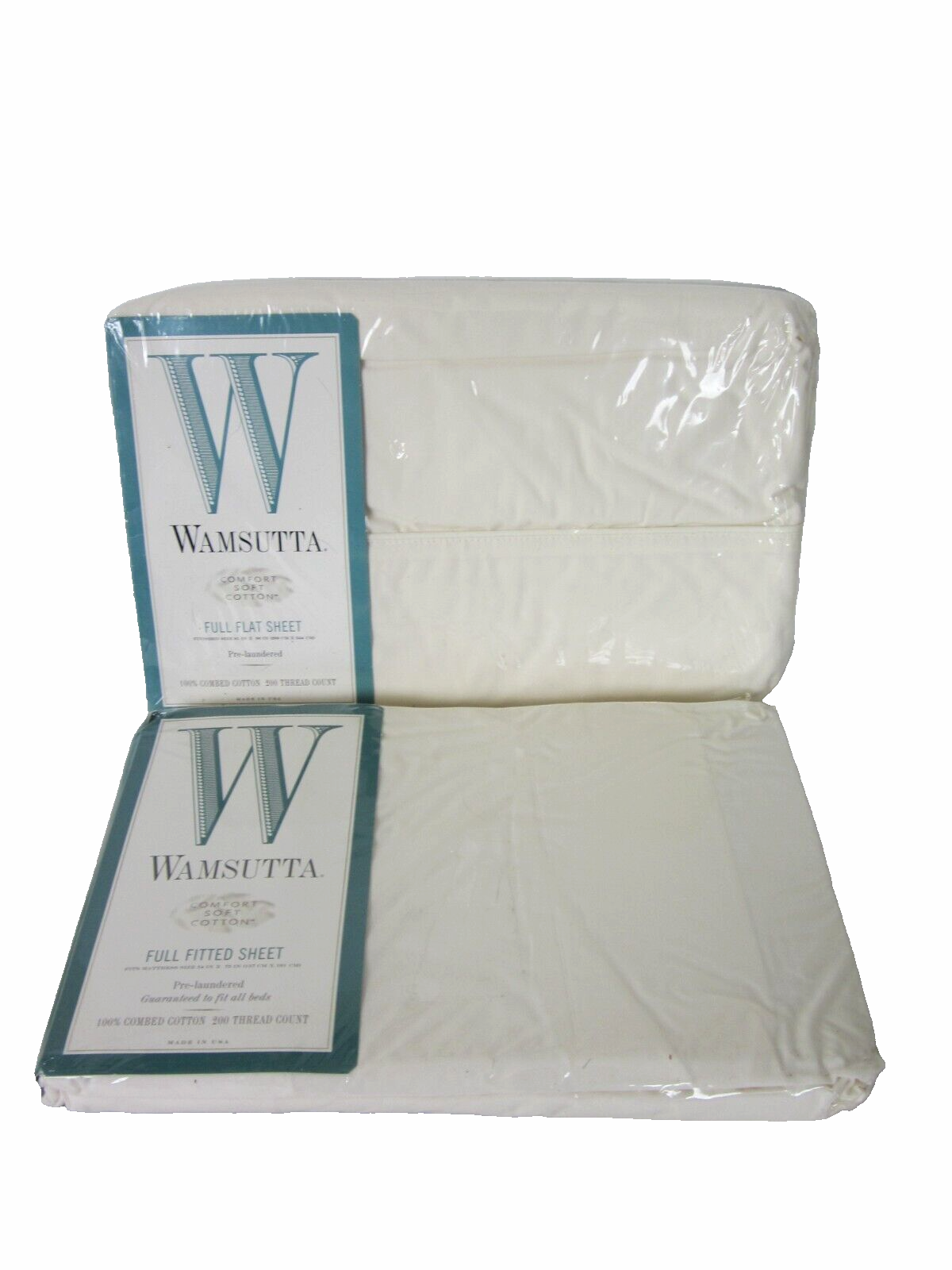 WAMSUTTA Twin Size Sheet Set Ivory Cotton 1 Fitted + 1 Flat Sheet NEW