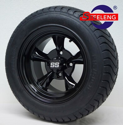 GOLF CART 12'' BLACK GODFATHER WHEELS and 215/50-12 COMFORT RIDE DOT TIRES(4) 