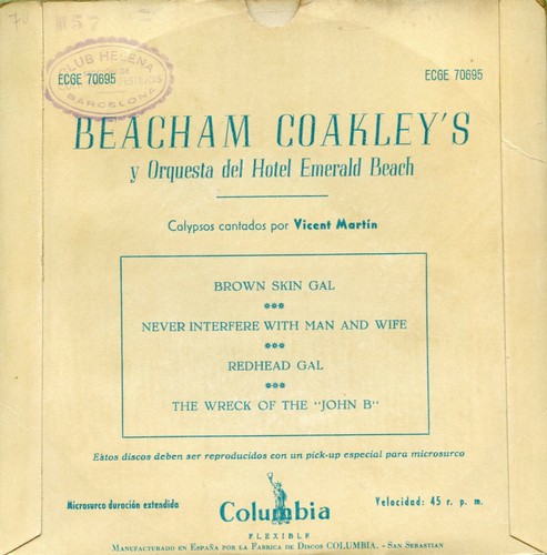 BEACHAM COAKLEY'S / Calypso / COLUMBIA ECGE 70695 Press Spain 1956 EP EX - Picture 3 of 5