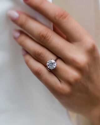 3.20 CT Round Brilliant Cut Moissanite Solitaire Ring, Engagement Ring For Her