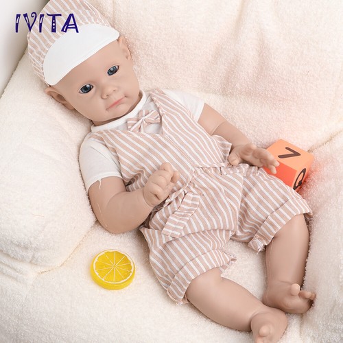 21inch Big Baby Blue Eyes Boy Doll Full Body Silicone Reborn Baby Doll Prematur - Picture 9 of 12