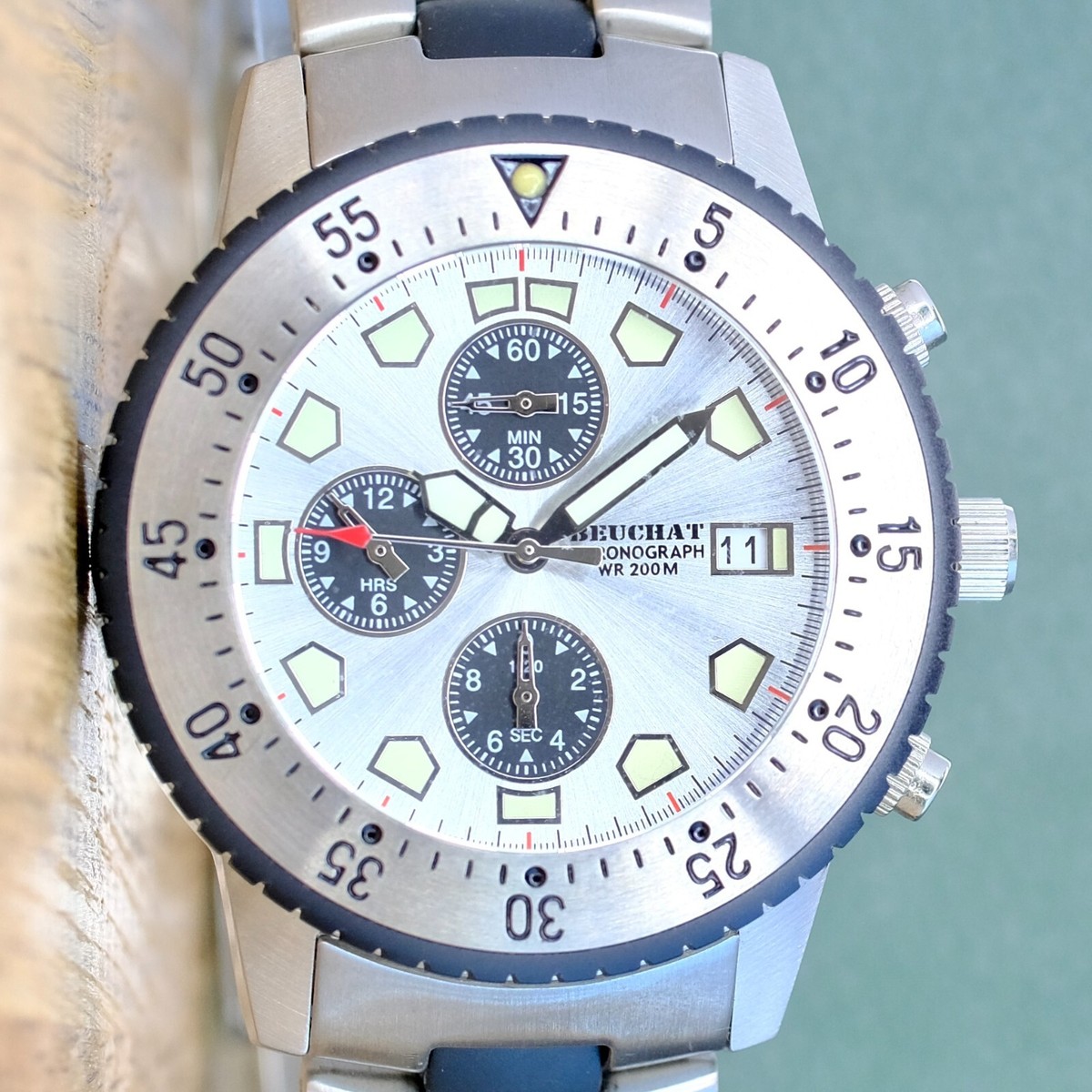 BEUCHAT SILLAGE DIVERS MENS WATCH SILVER DIAL STAINLESS STEEL 200M