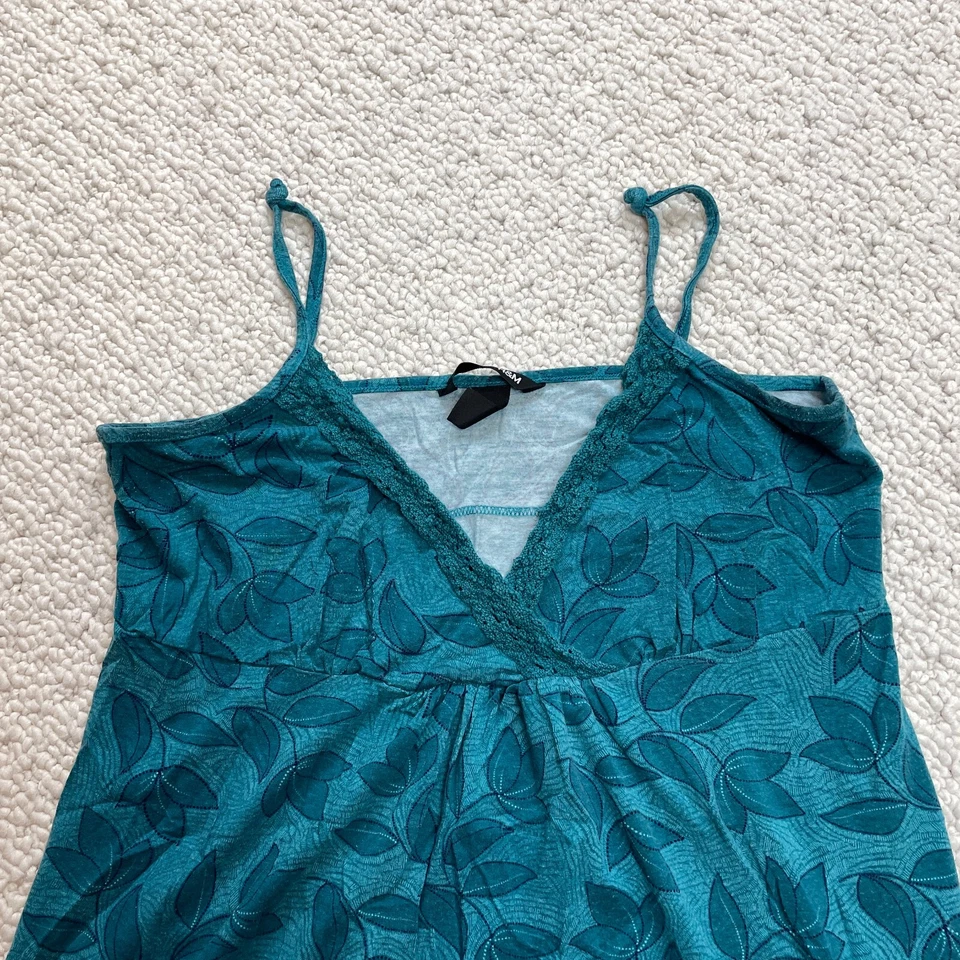 Camiseta sin mangas H&M Juniors grande azul floral algodón cuello en V lisa sin mangas suave Foto 2 de 4