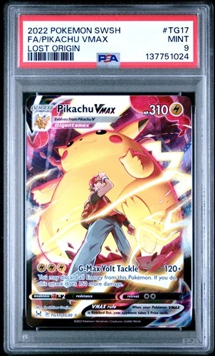 2022 POKEMON SWORD & SHIELD LOST ORIGIN #TG17 FULL ART/PIKACHU VMAX PSA 9