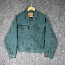 Vintage Levis kids Jean Jacke Youth Large 16/18 Green Denim USA Made Brown Tab
