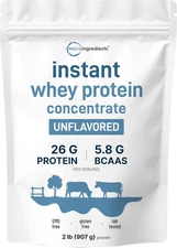 Instant Whey Protein Powder Concentrate, 2Lbs | Unflavored with Fast Absorption 