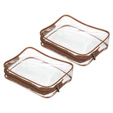 2Pcs S Size Clear PVC Toiletry Bag Makeup Pouch with Zipper Brown