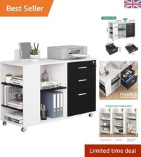 Minimalist Black & White File Cabinet with Wheels: 3 Drawers & Lock Features