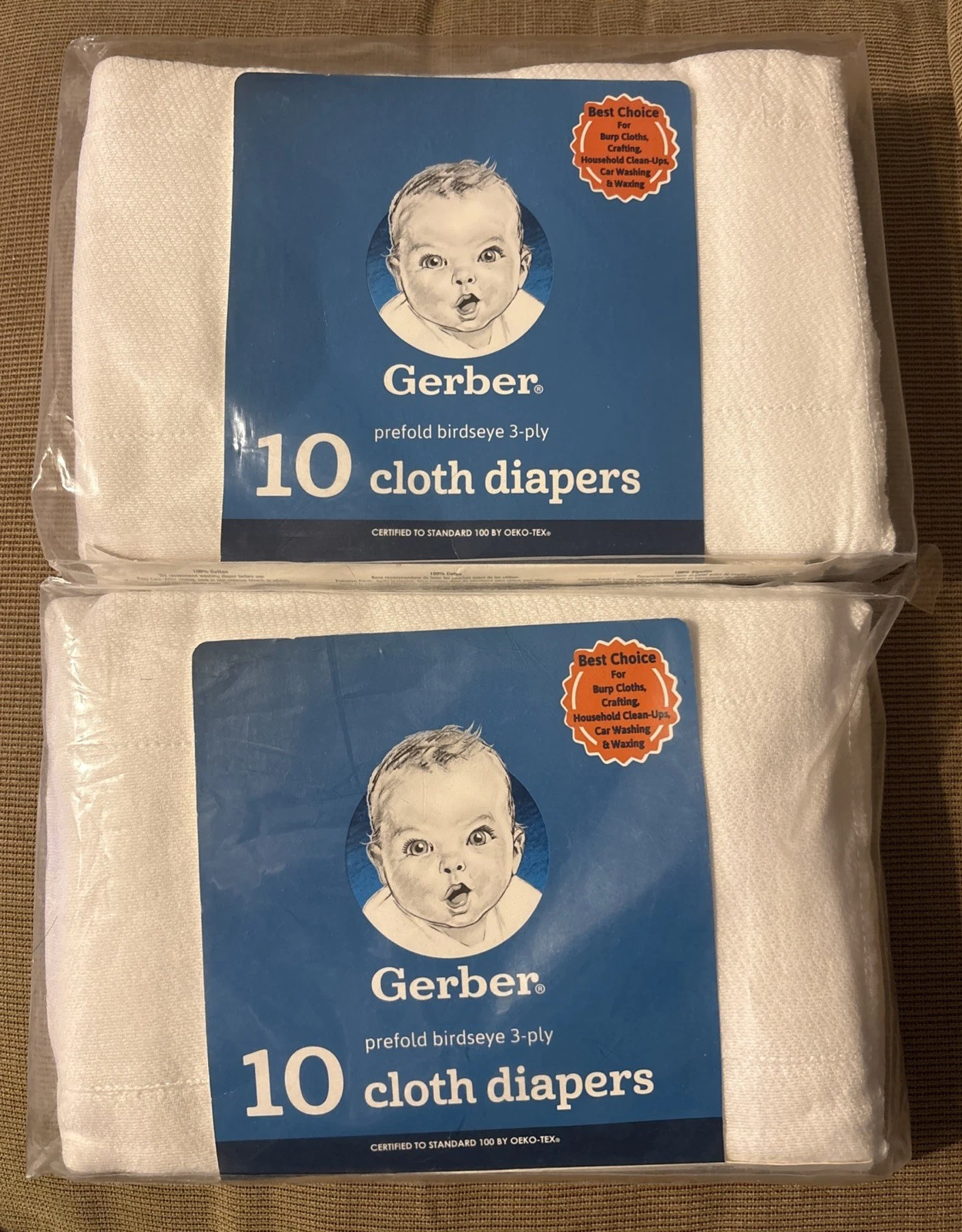Gerber 20 pack White Prefold Birdseye 3-ply 100% Cotton Cloth Diapers (2 x 10) *