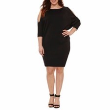 Boutique + Cold Shoulder 3/4 Sleeve Bodycon Dress Plus Size 2X