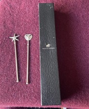 Patrick Mavros, Two Short Cocktail Sticks, Pansy Shell & Starfish, Solid Silver