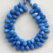 Peruvian Blue Opal Smooth Drop Shape Beads 8" Strand 10x7mm-11x8mm Gems Supply