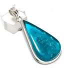 Natural Blue Amber Gemstone 925 Sterling Silver Jewelry Pendant 2.25" F544