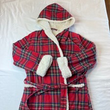 L.L.Bean Flannel Sherpa Lined Robe Stewart Tartan Red Hooded - Men's Small - Reg