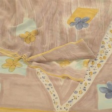 Sanskriti Vintage Sarees Pale Yellow 100 Pure Georgette Floral Print 5 Yd Sari