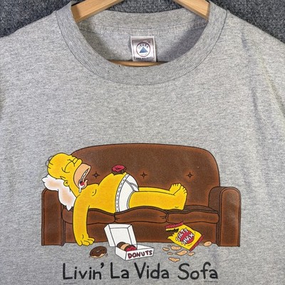 Vintage The Simpsons Shirt Mens XL Gray 90s Livin La Vida Sofa Funny Cartoon USA
