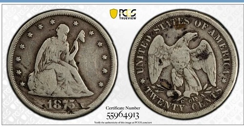1875-CC Carson City Seated Liberty Silver 20 Cent Piece PCGS VG Details