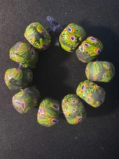 10 Millefiori glass trade beads -  (B1346) Handmade Rare - 12mm