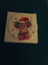 Highland Cow Christmas Ornament in White Square Gift Box