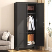 2Door Metal Armoire Wardrobe Hanging Rod Closet Storage Cabinet Clothe Organizer