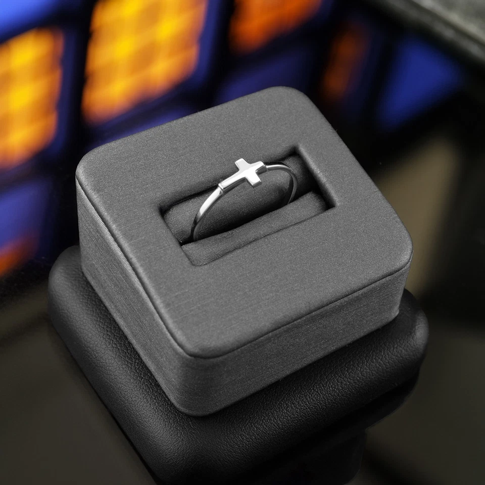 Gold Sideways Cross Stacking Ring Women Solid 10K/14K Yellow or White Gold - Image 4 of 4