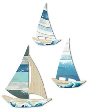 Putuo Decor 3 Pcs Vintage Sailboat Coastal Wall Art Set with Metal Hooks