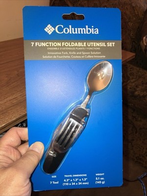 Columbia 7 Function Camping Utensil Set BPA Free Fold Out Spoon Fork Knife 4.3''