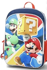 Nintendo Boys' "Game Time" Mario, Yoshi, and Luigi 17" Graphic Backpack, Blue