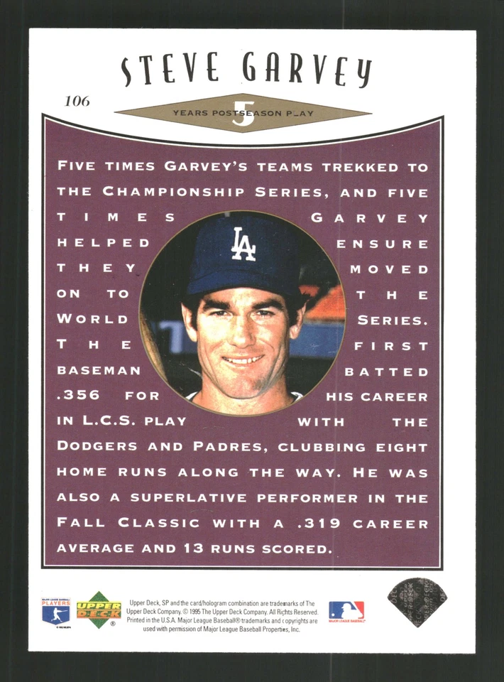 Steve Garvey 1995 SP Championship #106 Los Angeles Dodgers - Image 2 of 2