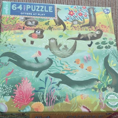 eeBoo Otters at Play 64pc Cardboard Jigsaw Puzzle 15x15 in, Ages 5+