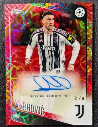 Dusan Vlahovic 2025-26 Topps Chrome UCC Hongbao Red Scope Auto /8 #CA-DV