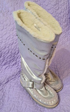 Y2K Vintage Nine West Winter Snow Boots UK 7 - Silver Metallic Sherpa Fur Lined