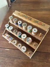Vintage Wood Thread Spool Holder - Collapsible with wood spools