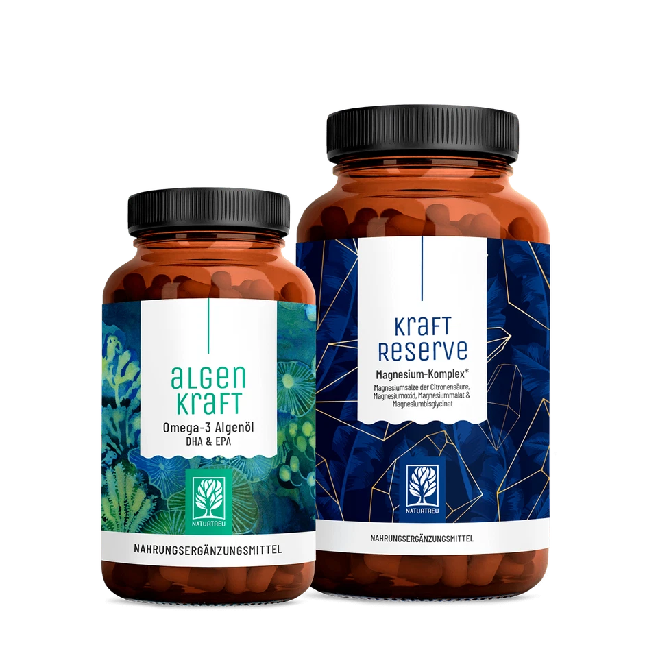 Omega 3 Magnesium Komplex Algenöl DHA Bisglycinat Gut Gerüstet Paket NATURTREU®
