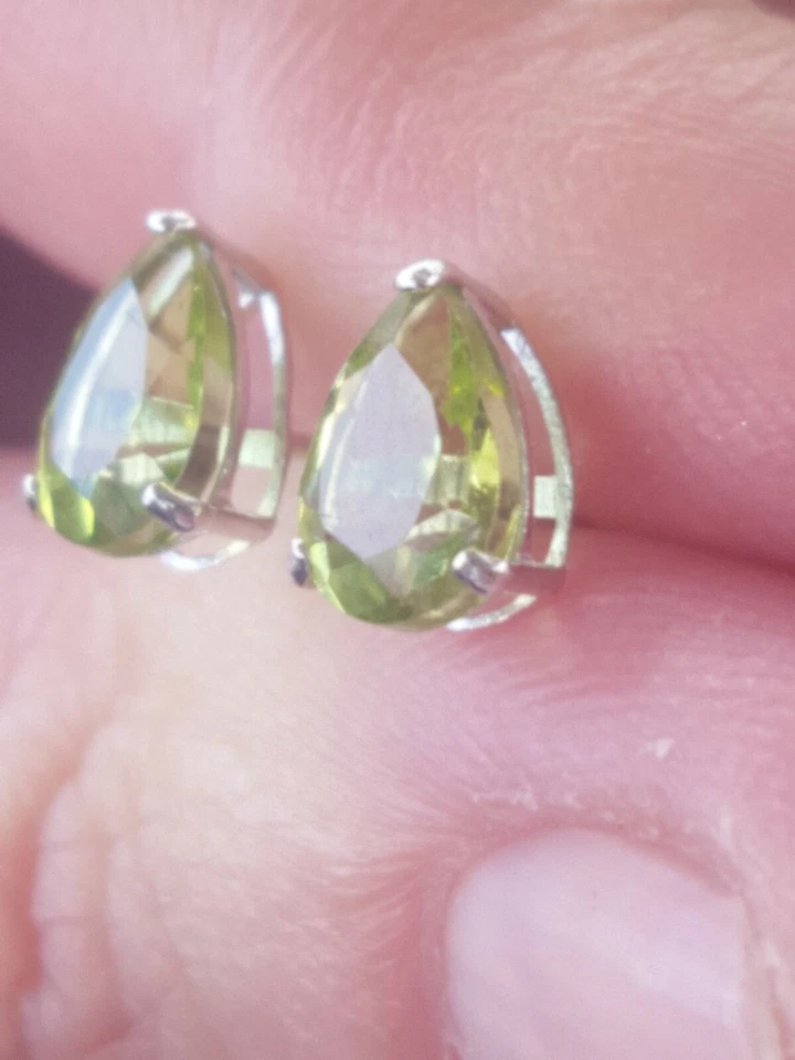 Peridot Labcreated Pear Cut Stud Earrings 14kt Solid White Gold  - Image 4 of 4