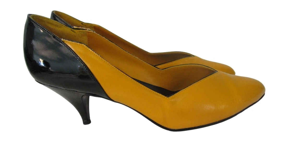 Mustard Black Colorblock 1980 s Heels New Directions Show Wear IOB