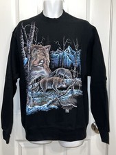 1995 Gardner Stand Out Design Black Sweatshirt Wolves Made In USA Pullover Large
