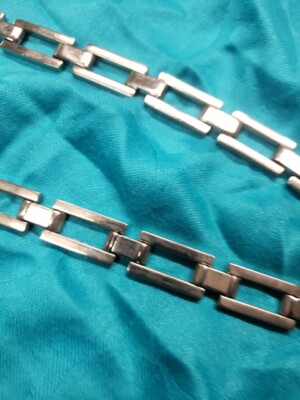Vintage Metal Belt Silver Rectangles 40 display picture 3