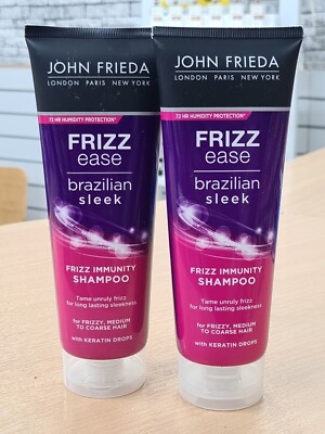2 x Frizz Ease Brazilian Sleek Frizz Immunität Shampoo 250ml.mittel bis grobes Haar
