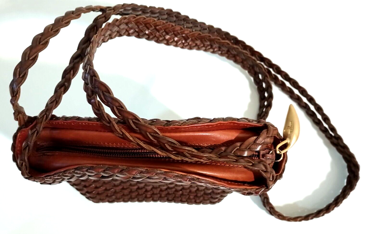 Vintage DE VECCHI Hamilton Hodge Brown Leather Woven Shoulder Bag