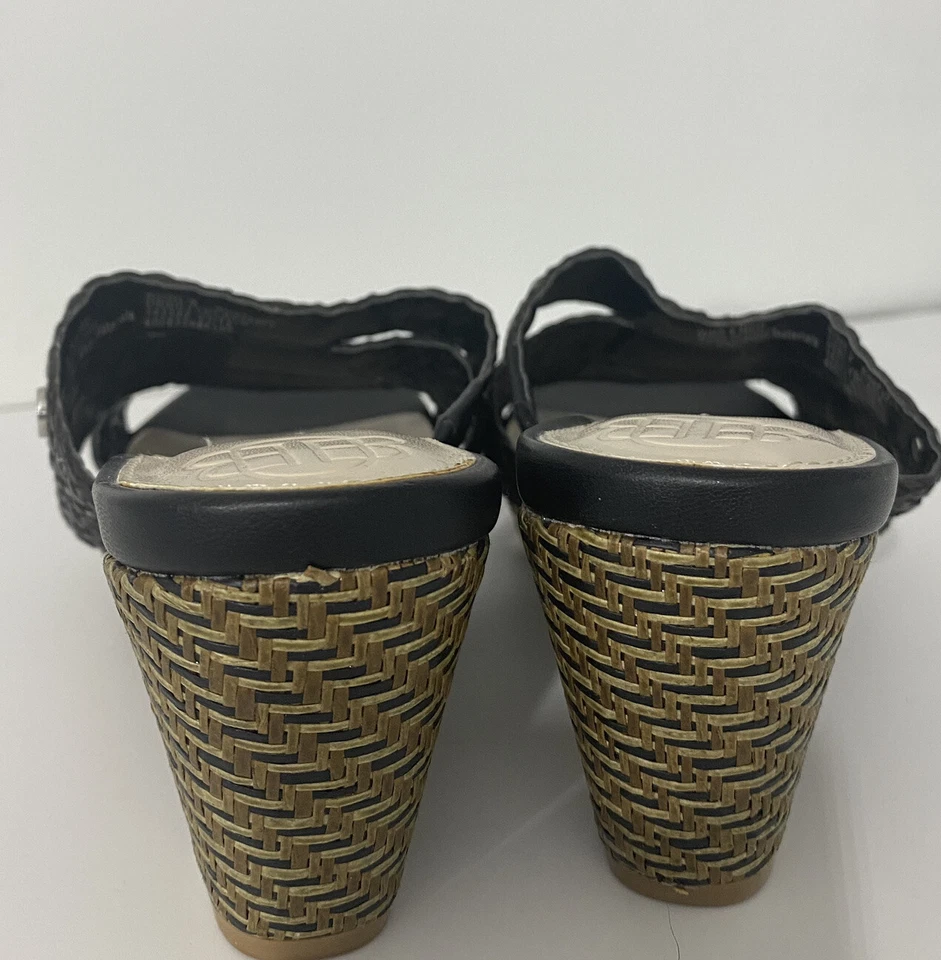 Dana Buchman Women's Wedge Platform Sandals Size 8 MED Black Woven Cork Heels  - Image 2 of 4