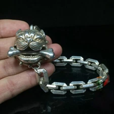 Antique Collection Bully Dog Silver Chain Men's Bracelet Silver Bracelet