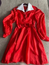 Simon Ellis Stunning Size 8 Red Georgette Vintage Knee Length Long Sleeve Dress