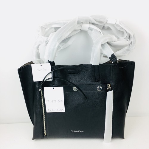 Calvin Klein Grande Bolso De Hombro Bolsa Reversible Jet Link Negro Gris  $168 | eBay