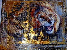  Lions Den painting by Janice Darr Cua  / art work BEDROOM Den Gold GAMEROOM