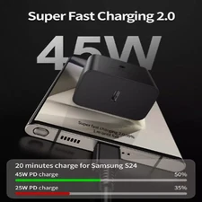 45W PD CHARGER + 2M FAST CHARGING CABLE FOR SAMSUNG S24 S23 IPHONE 15 16