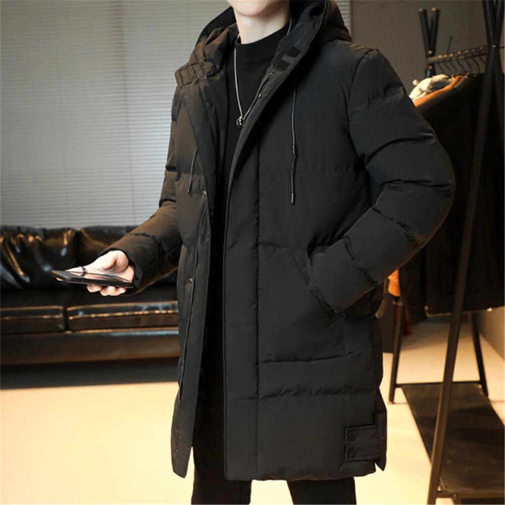 Men Quilted Long Jacket Puffer Jackets Casual Zip Up Warm Coat Outwear