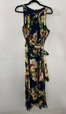 Leslie Fay Dress Womens 8 Floral Blue Poppy Summer Long BloomCore Sleeveless