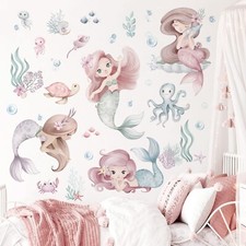 wondever Under The Sea Mermaid Wall Stickers Ocean Theme Turtle Seaweed Peel ...